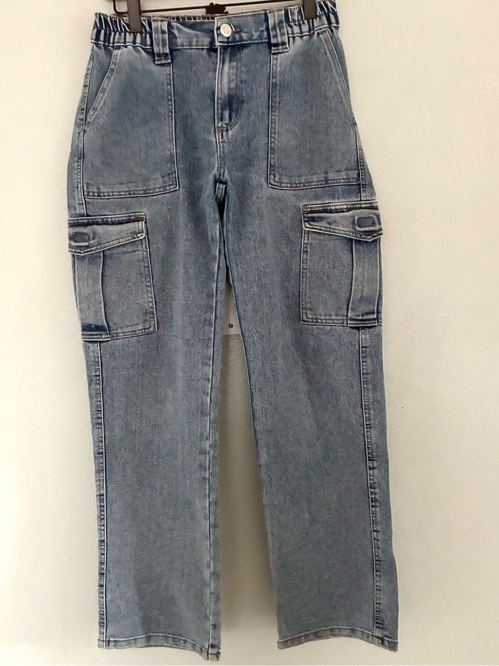 Excuse Wide Leg Cargo Jeans Elastic Waist Utility Denim Pants Women’s M